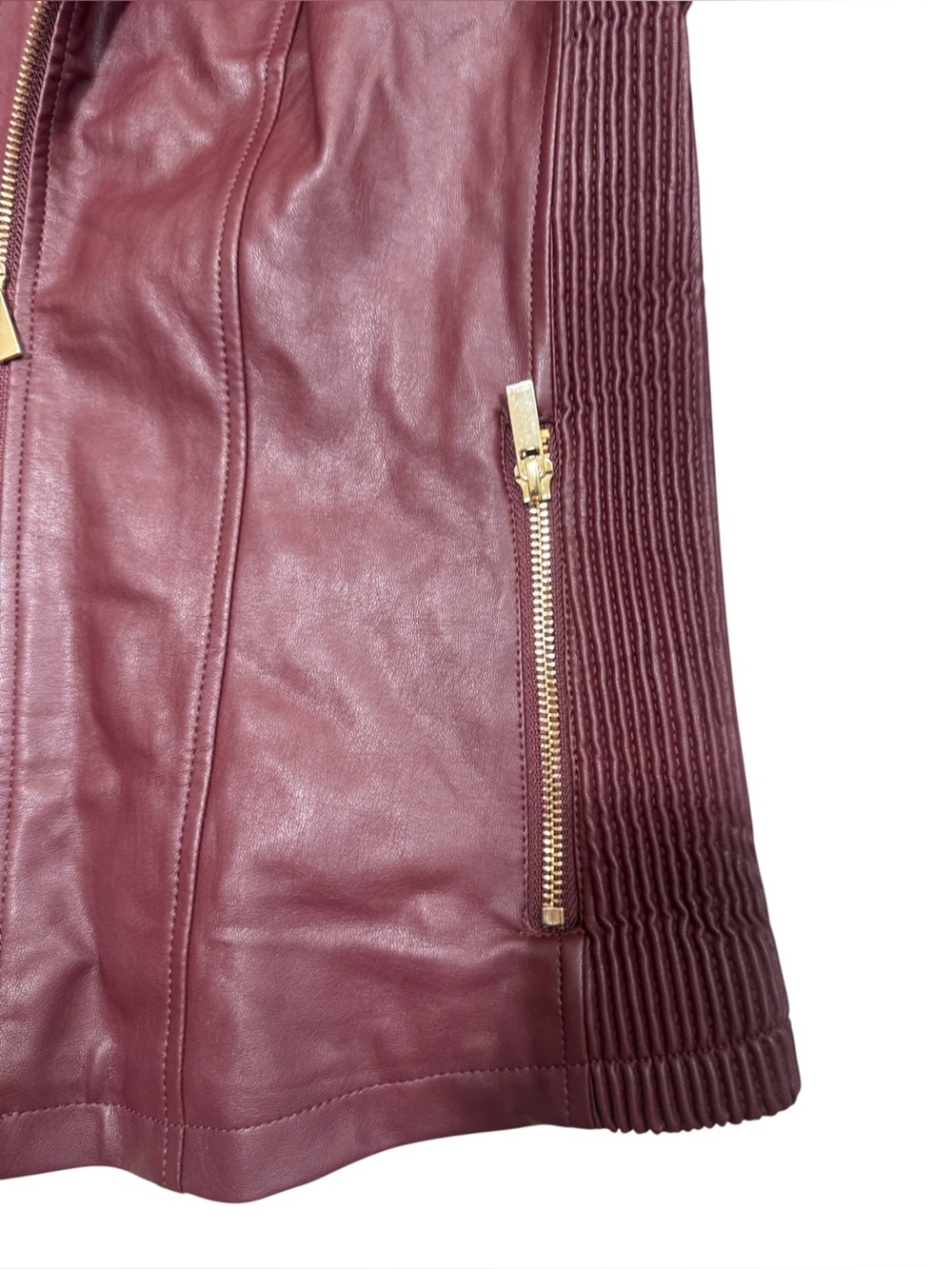 GBG Los Angeles NWT Faux Leather Hooded Moto Jacket Burgundy Women’s Large - Picture 8 of 12